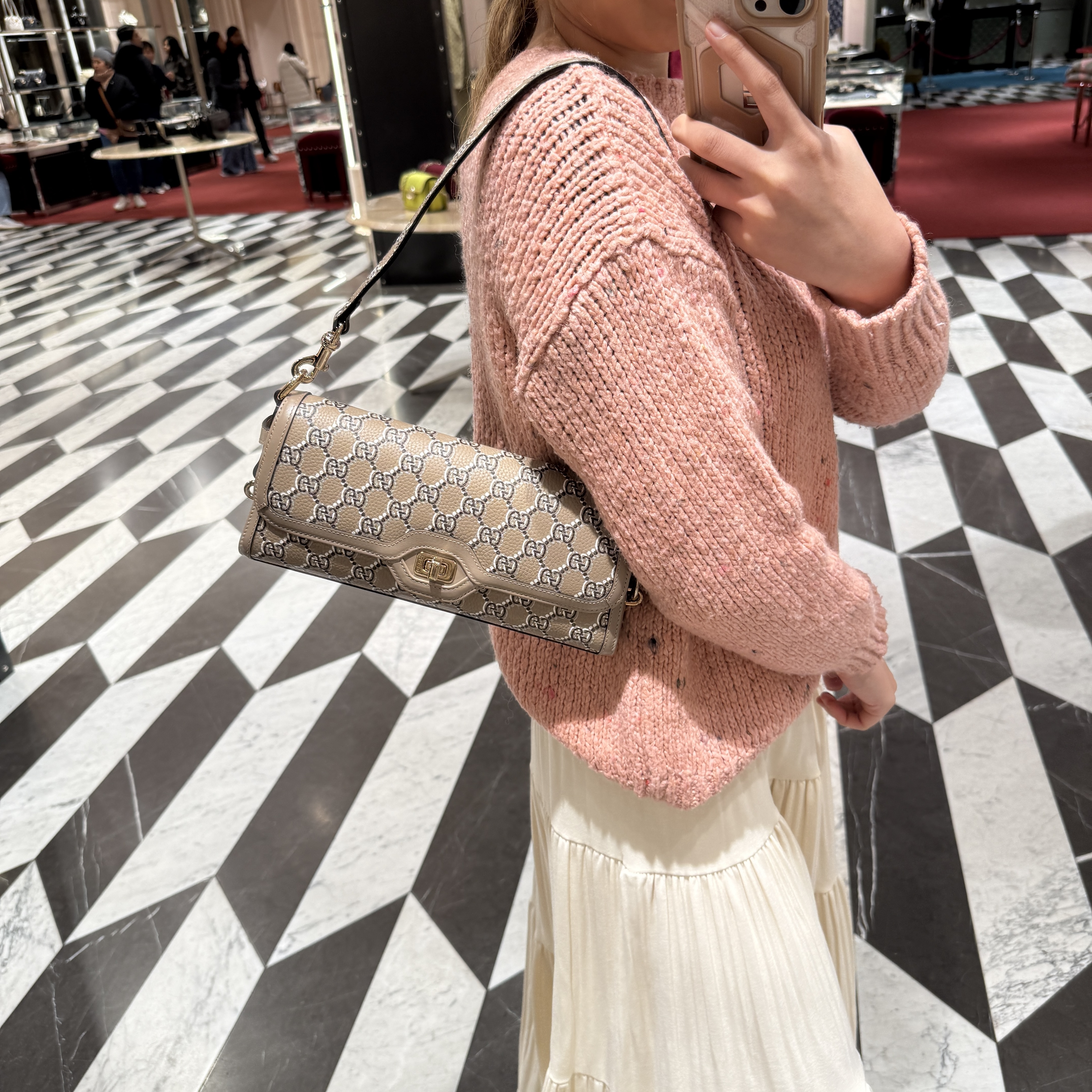 Gucci Luce GG Shadow Supreme shoulder bag Taupe 788061