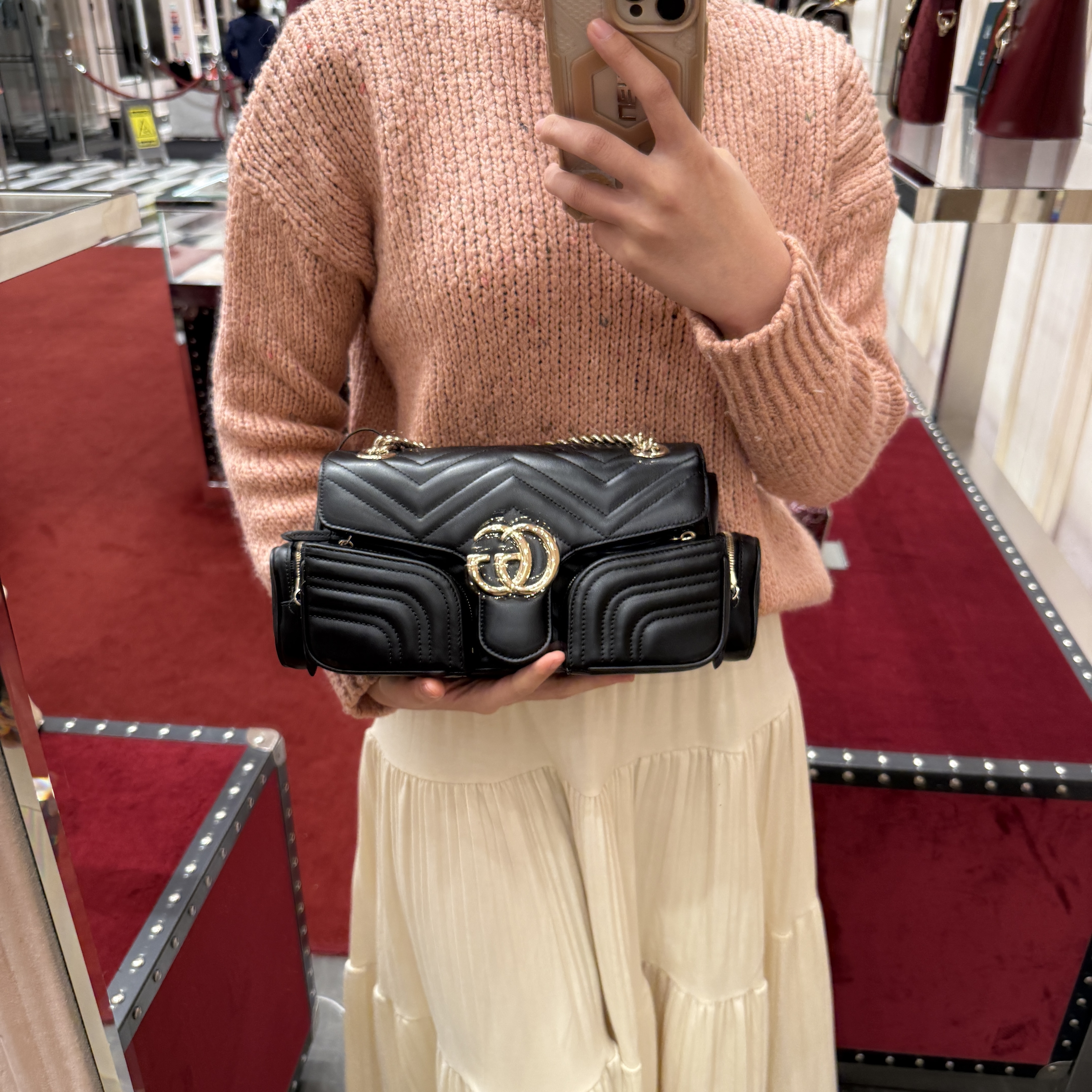 Gucci Marmont Small Multi Pocket Bag Black and Burgundy 795228