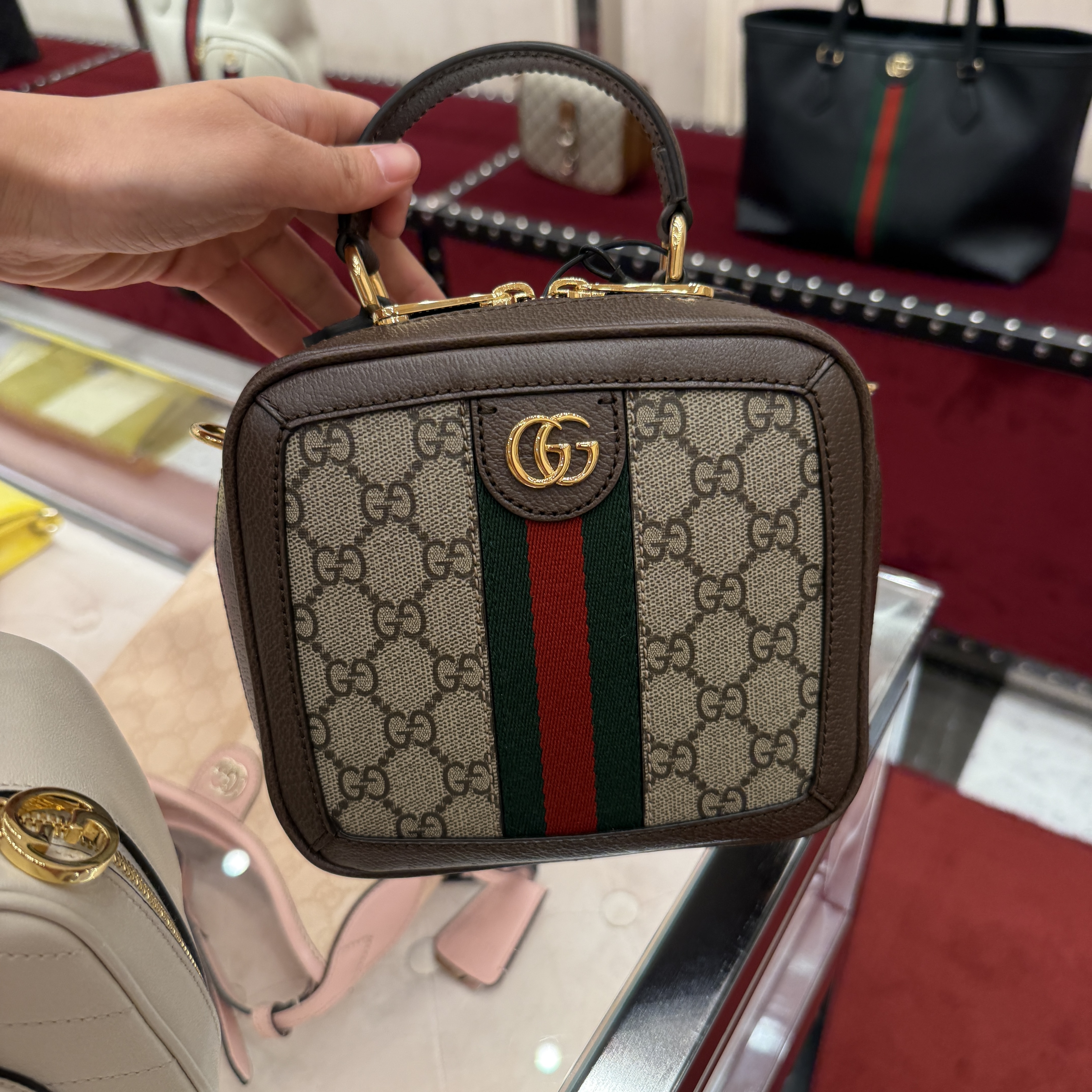 Gucci GG Supreme Ophidia Top Handle Bag Brown 772157