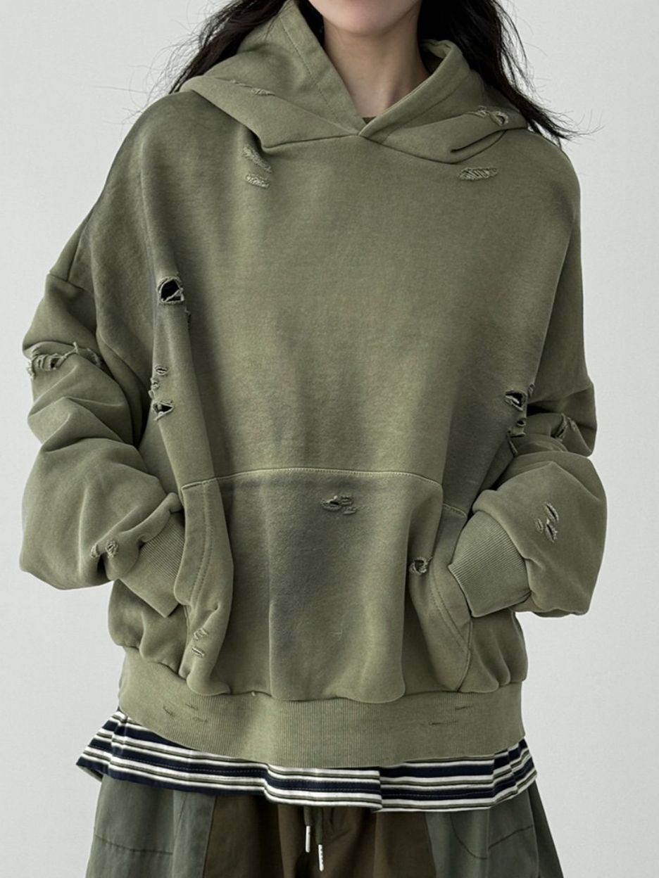 洗水淨色破邊連帽衛衣 LEGIT-067T