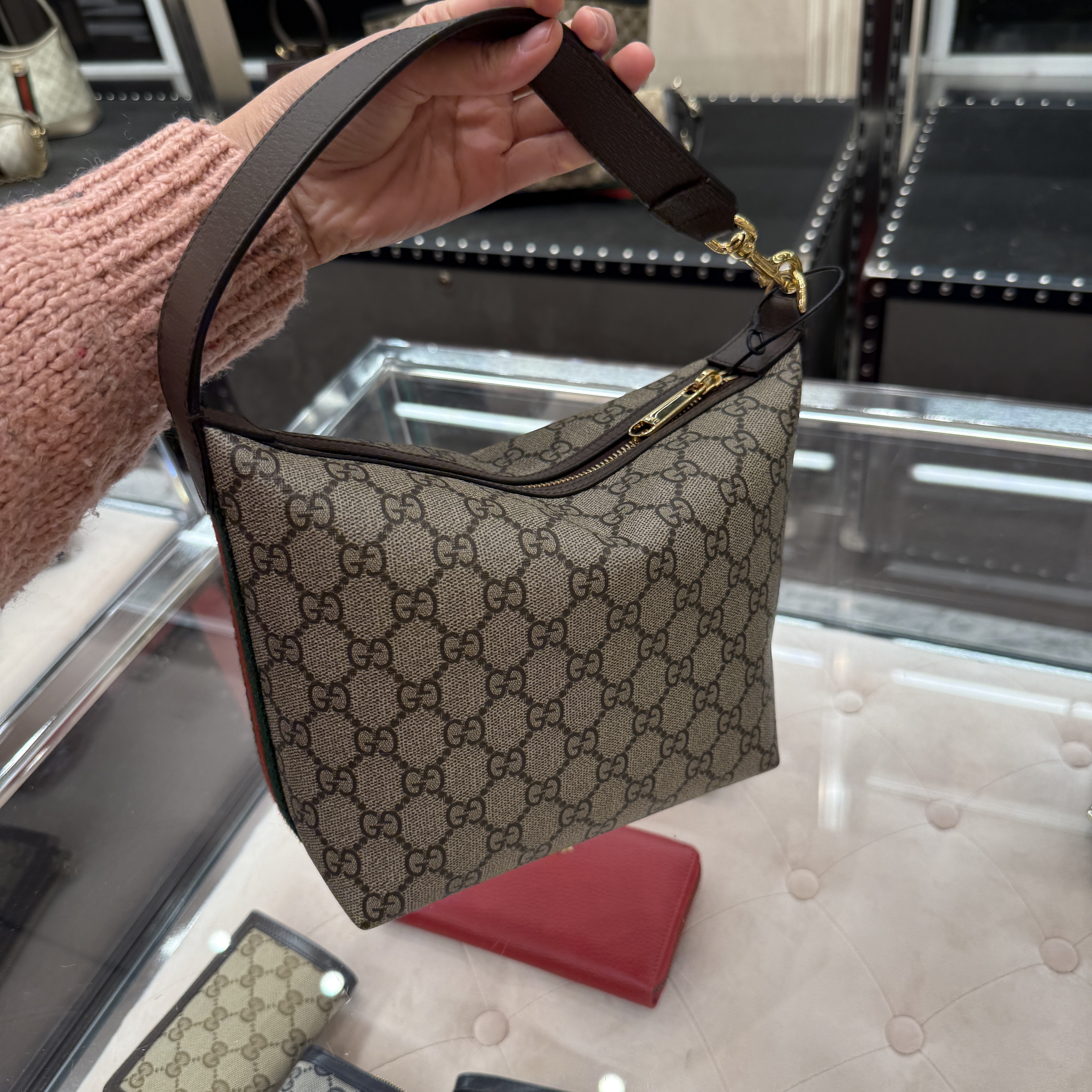 Gucci GG Supreme Web Tonal Shoulder Bag Brown 795170