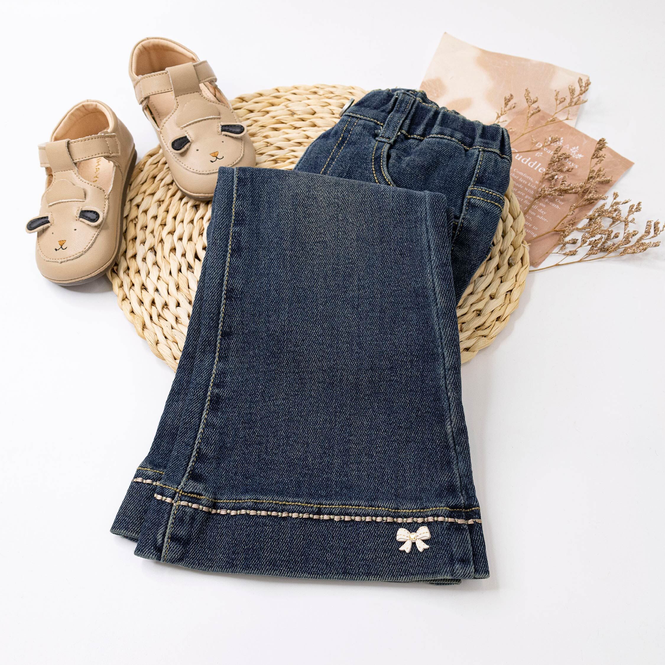 【H55539】甜美立體蝴蝶結微喇叭牛仔褲