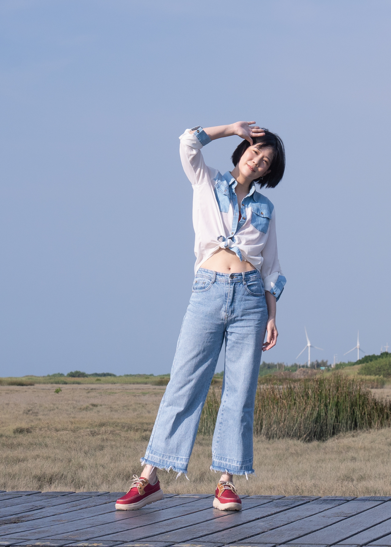 USTINI 我挺你健康鞋 水土服氣綁帶布鞋 山楂紅 實穿照4