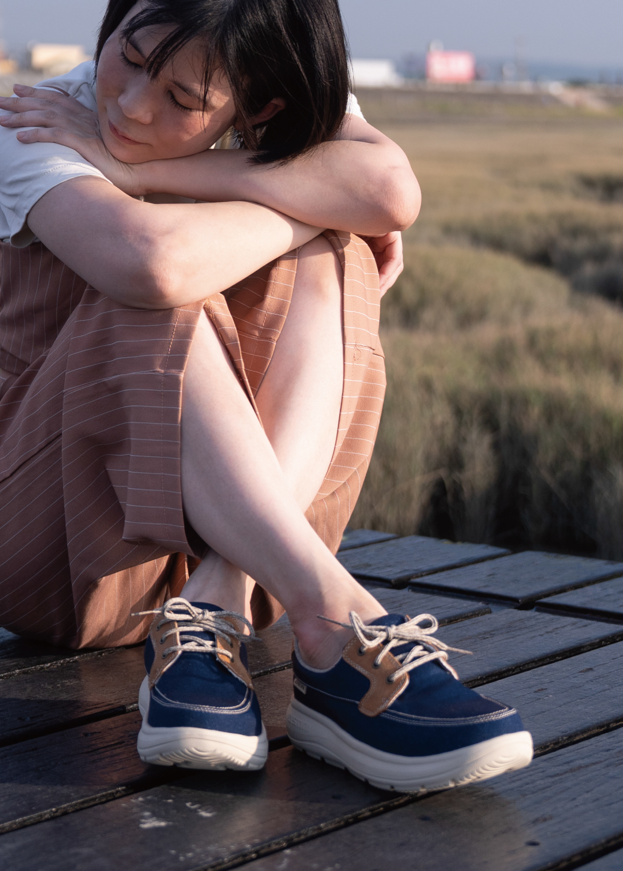 USTINI 我挺你健康鞋 水土服氣綁帶布鞋 暮海藍 實穿照5