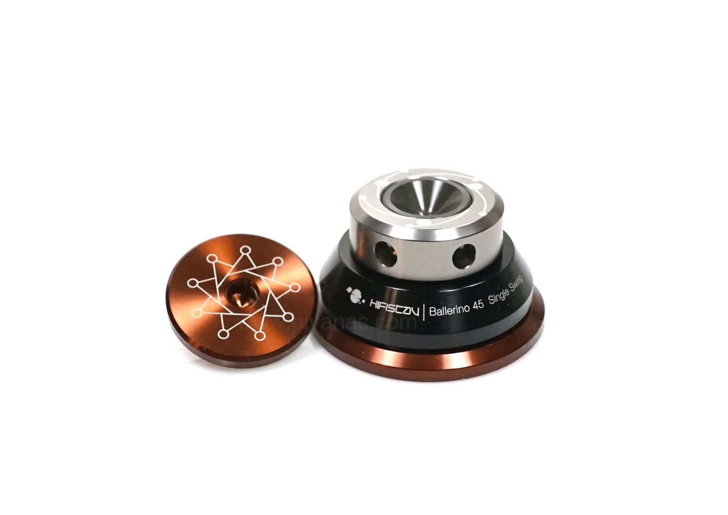 HiFiStay Ballerino Single Swing 45 毫米款腳釘承座與轉接座分離展示