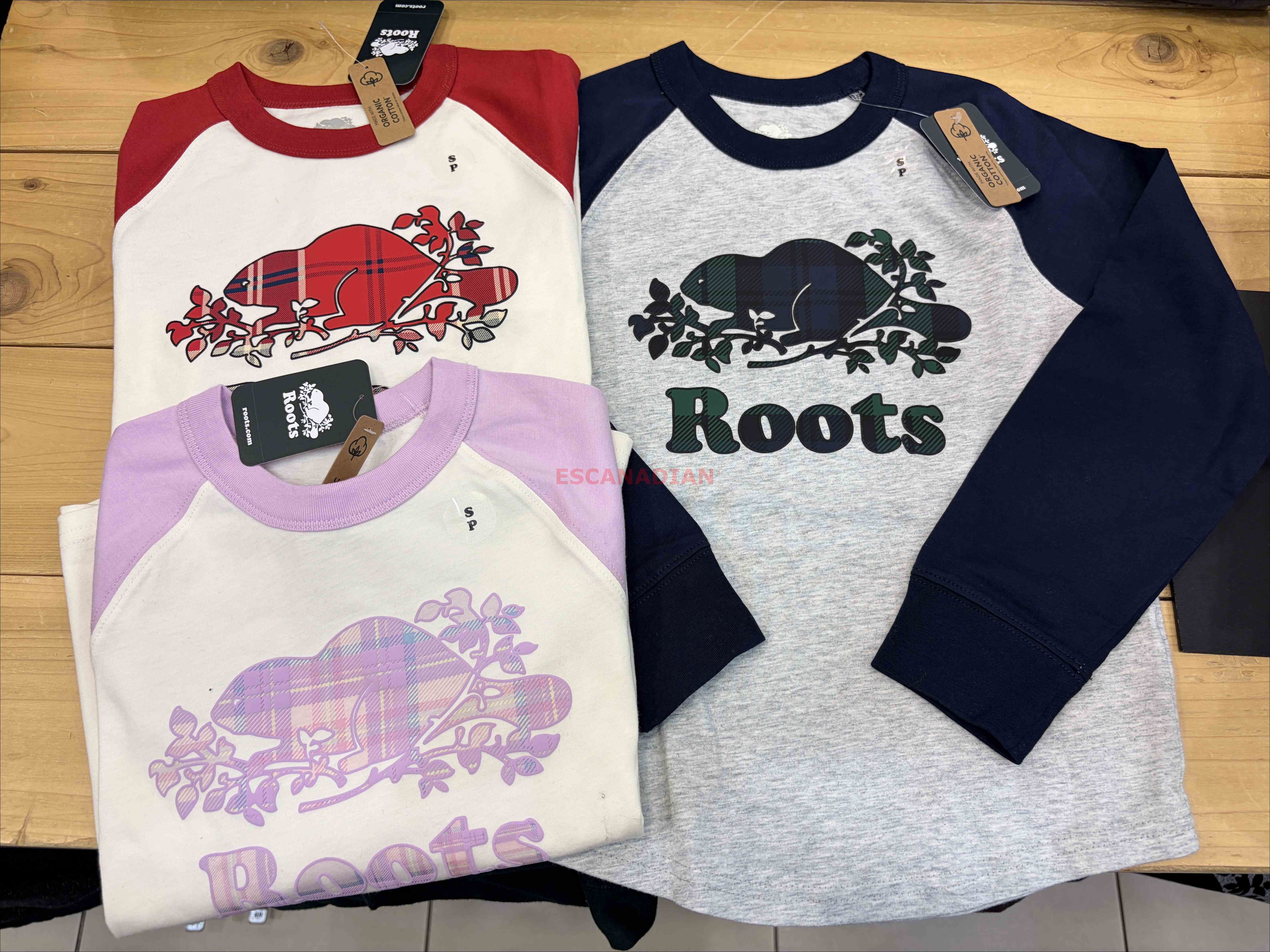 ROOTS 大童 格紋系列 棒球袖 長TEE (3色)