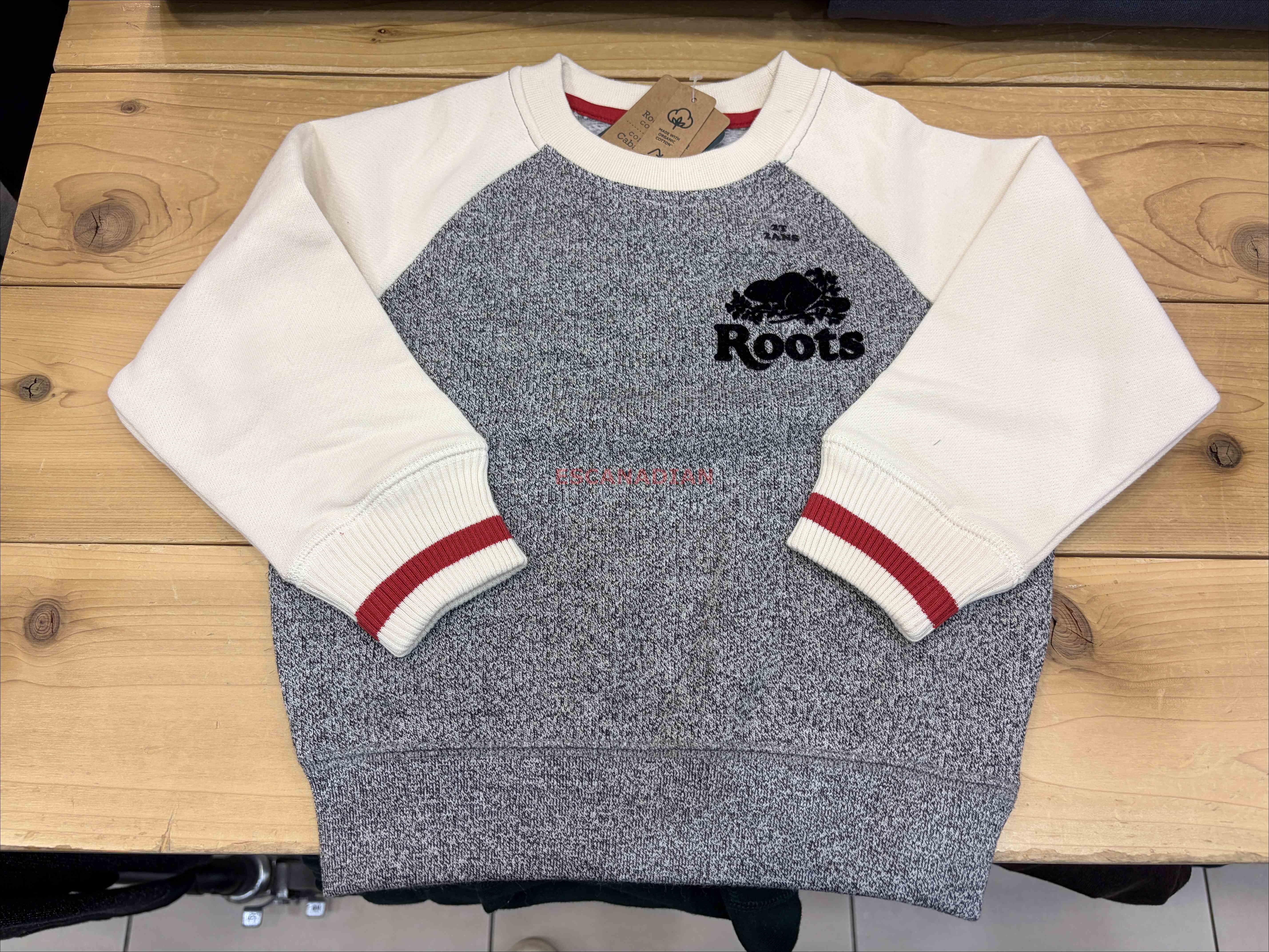 ROOTS 小童/Baby 小木屋系列 棒球袖設計 刷毛 大學TEE