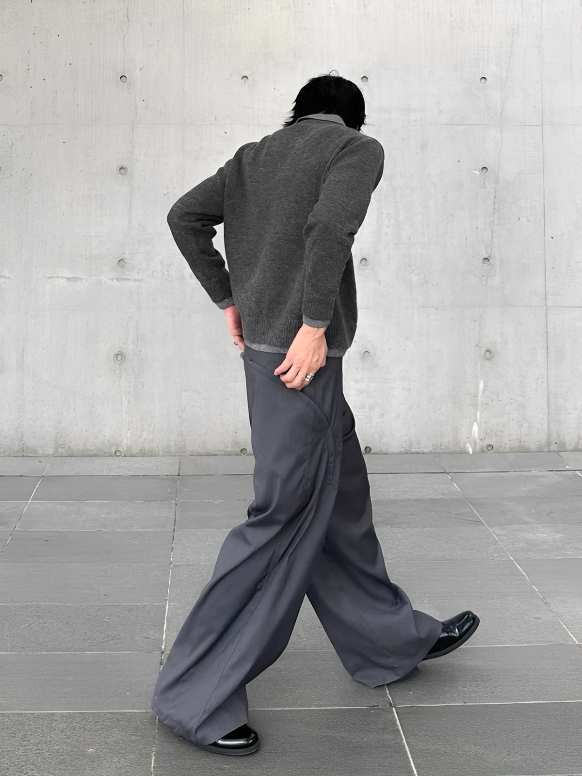 秋冬 復古 V領 寬鬆 假兩件 毛衣