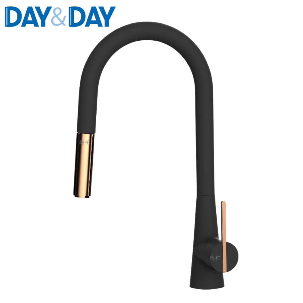 DAY&DAY 無鉛伸縮廚房龍頭 黑色烤漆 x 玫瑰金 EA-211-GB