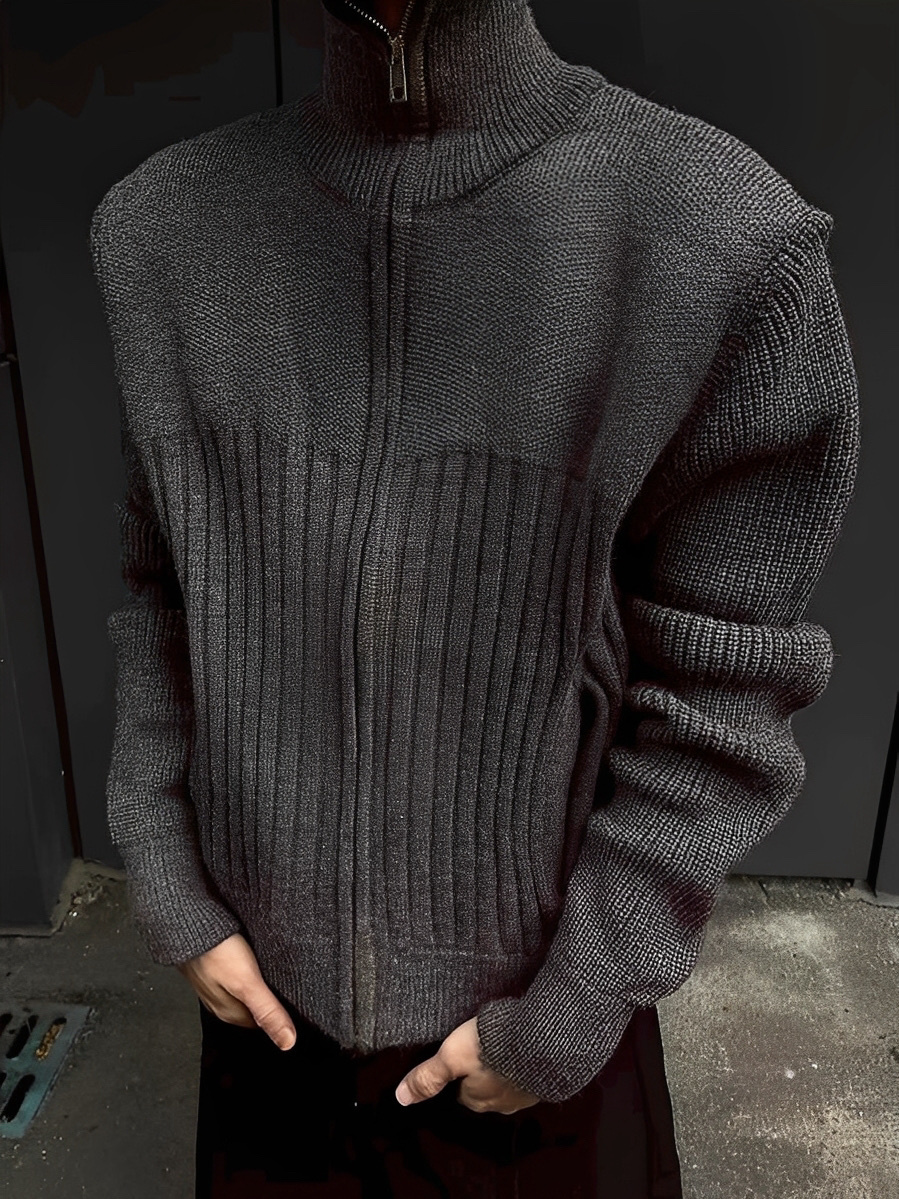 Cleanfit 復古 高領 開襟 針織 雙拉鍊 毛衣 外套