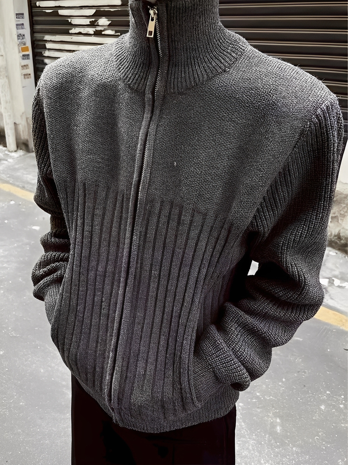 Cleanfit 復古 高領 開襟 針織 雙拉鍊 毛衣 外套