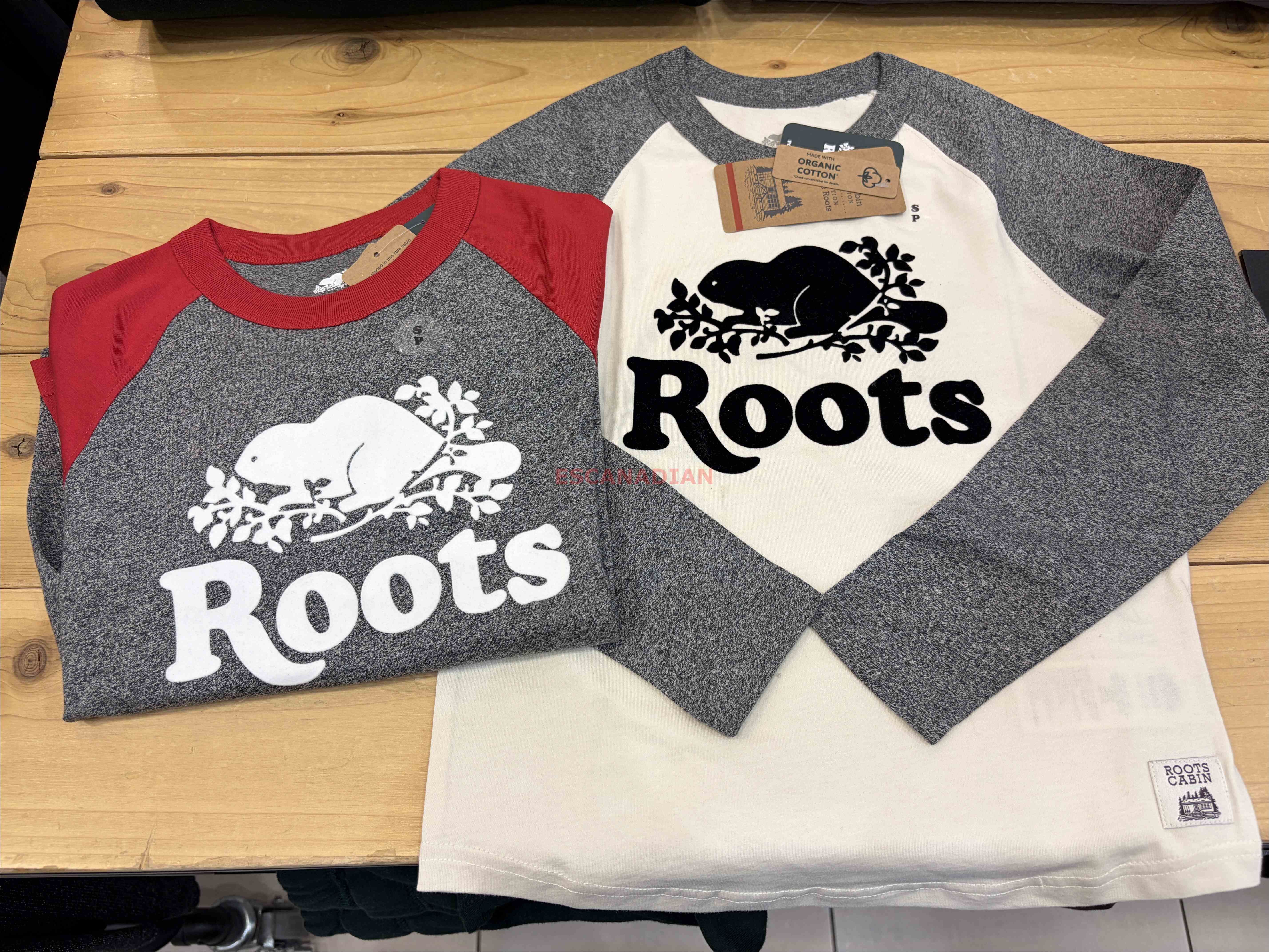 ROOTS 大童 小木屋系列 棒球袖 拚色 海狸 長TEE (2色)