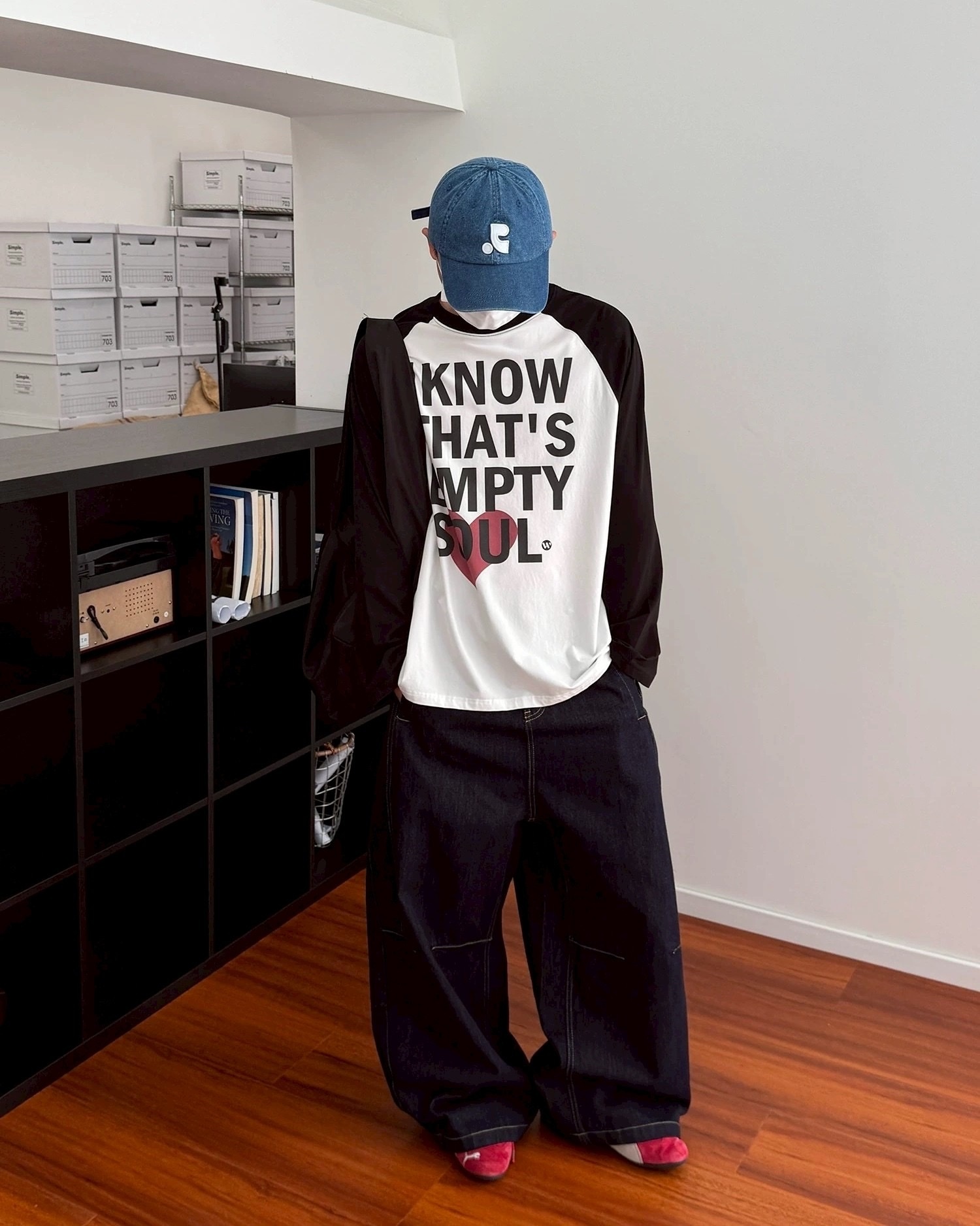 美式 慵懶 英文 愛心 拼接 長袖