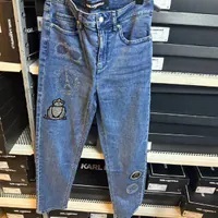 [S] KARL LAGERFELD SAPPHIRE BLUE WASH STRAIGHT LEG JEAN WITH PATCHES, L5TK2267-A1Q (SKL1429)