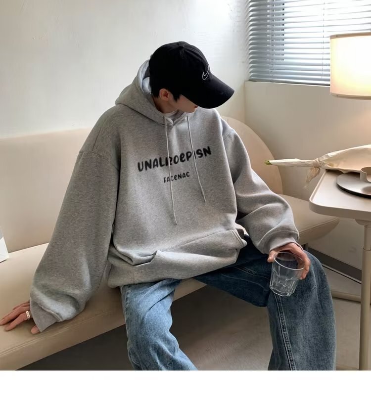 美式復古落肩連帽長袖大學T