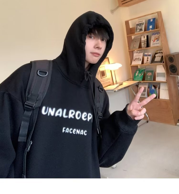 美式復古落肩連帽長袖大學T