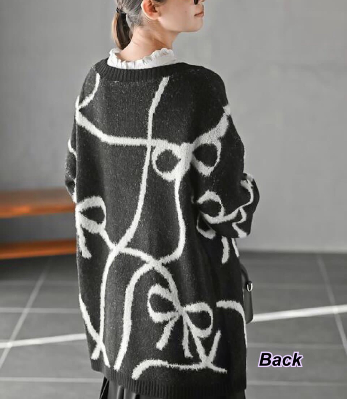 31/10 日系女裝 蝴蝶結長版毛衣外套