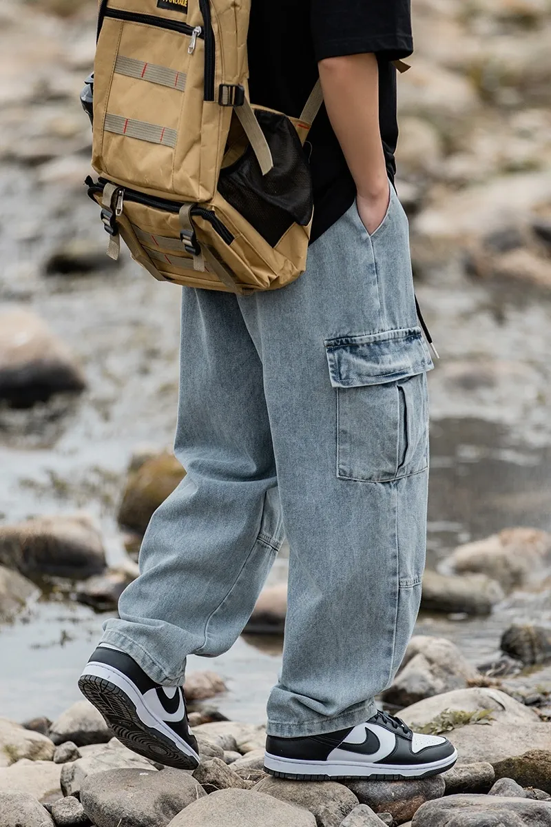美式街頭多口袋水洗工裝褲 KS2151