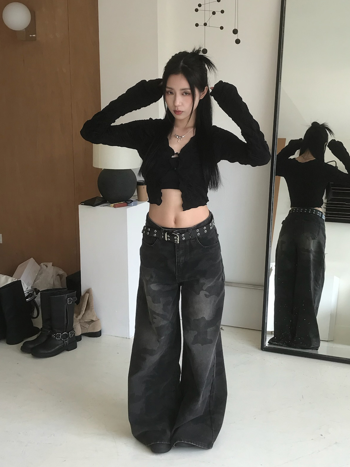 刷灰迷彩寬褲　（Ｌ售完不補）