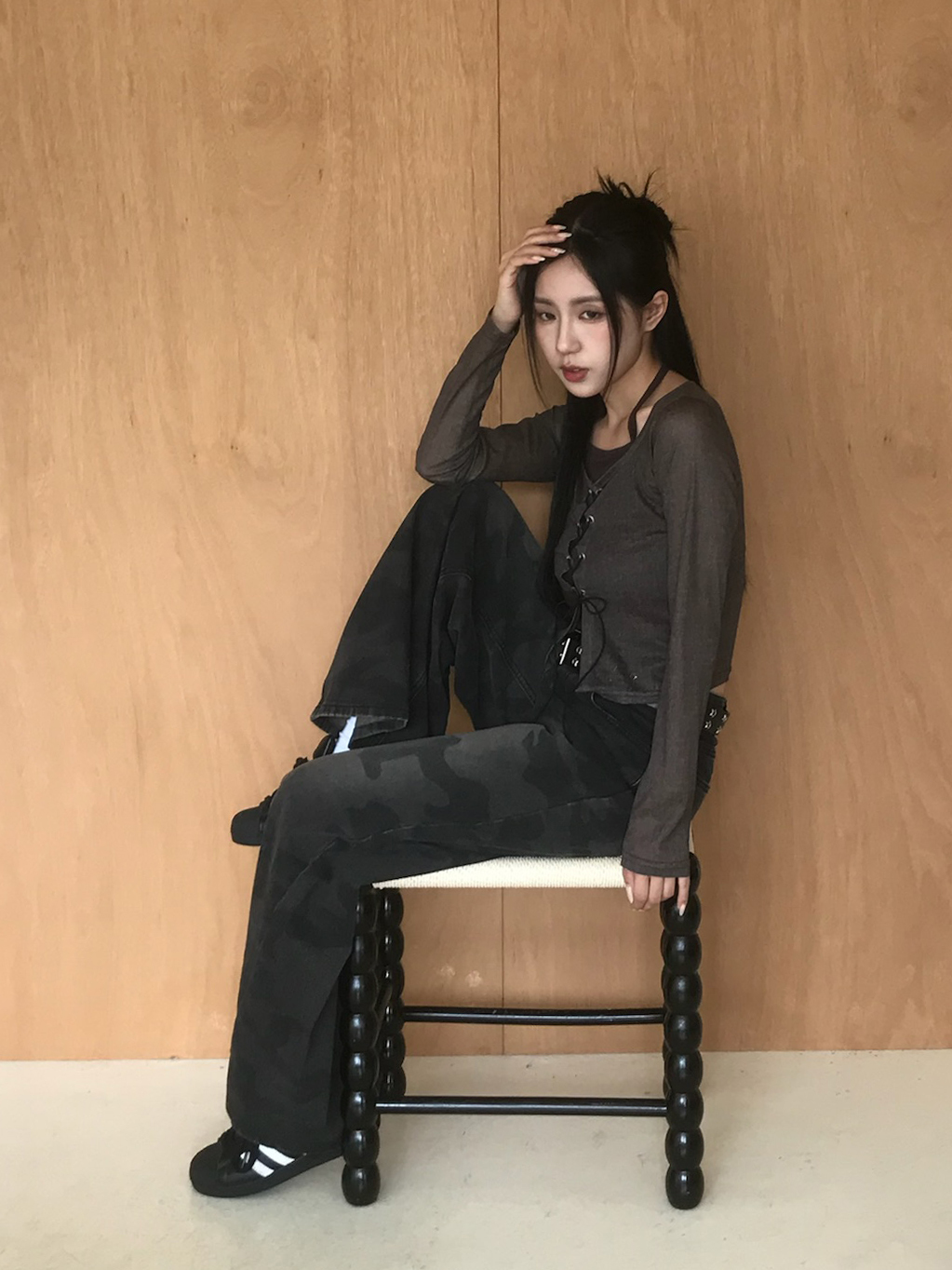 刷灰迷彩寬褲　（Ｌ售完不補）