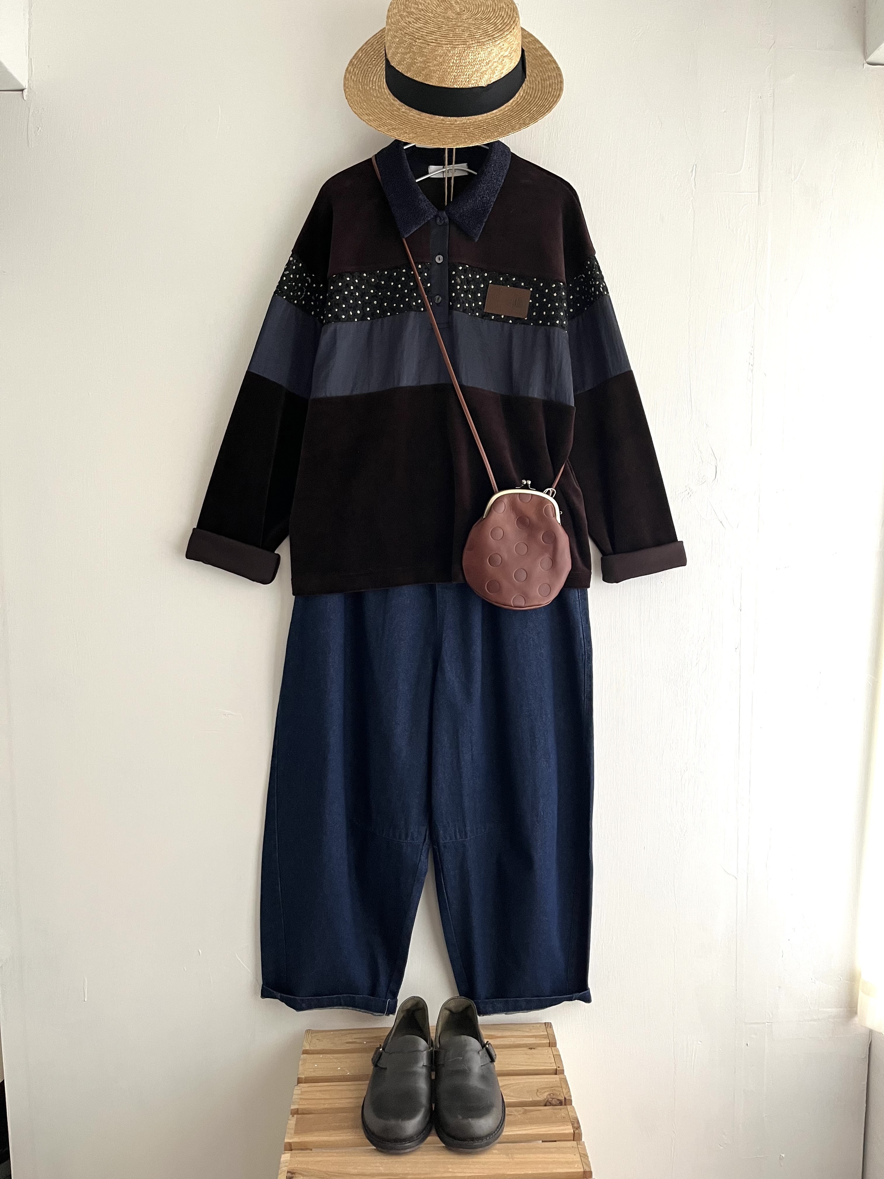 韓國製Eimee Law啡色拼布通花top