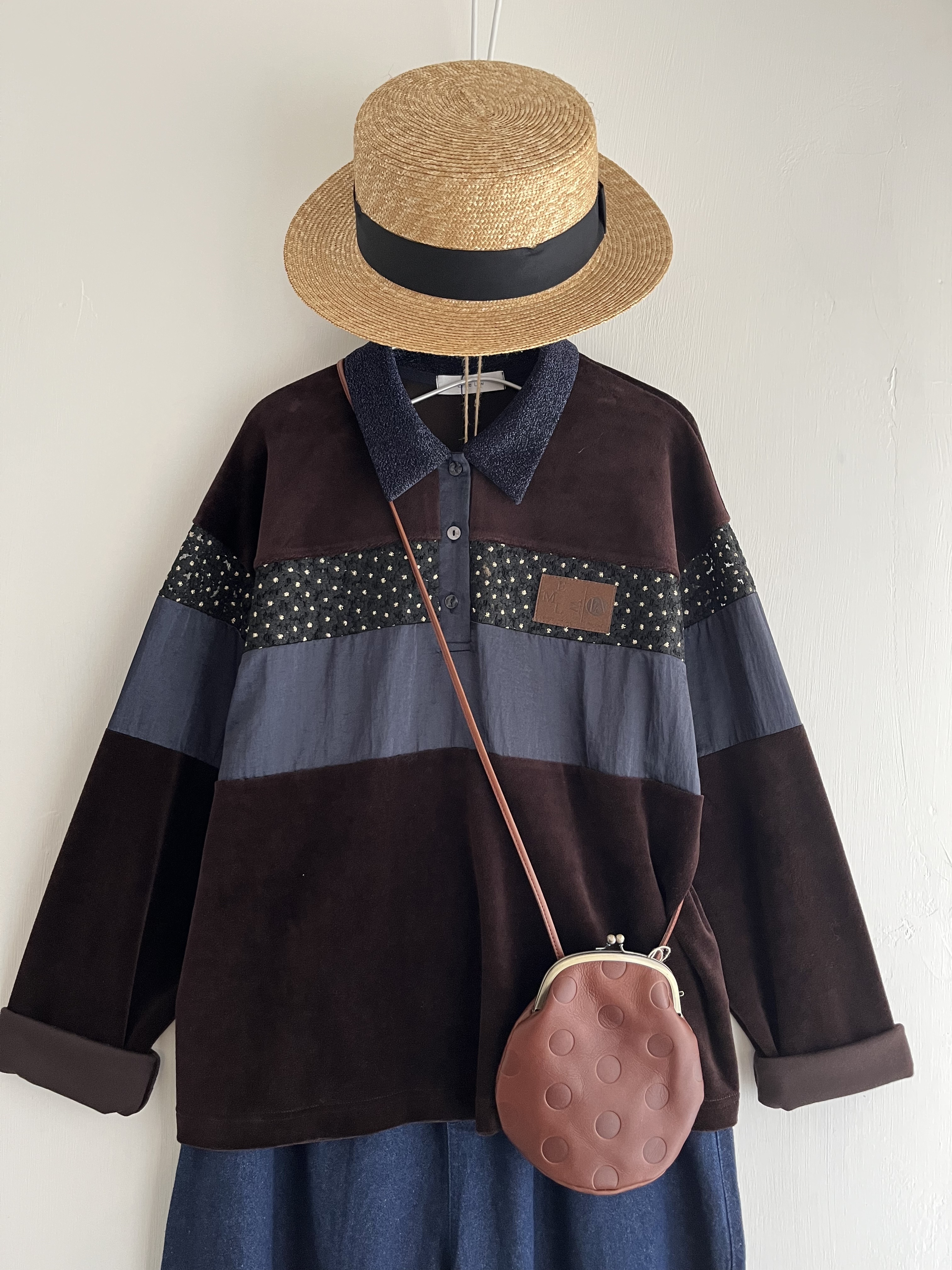 韓國製Eimee Law啡色拼布通花top