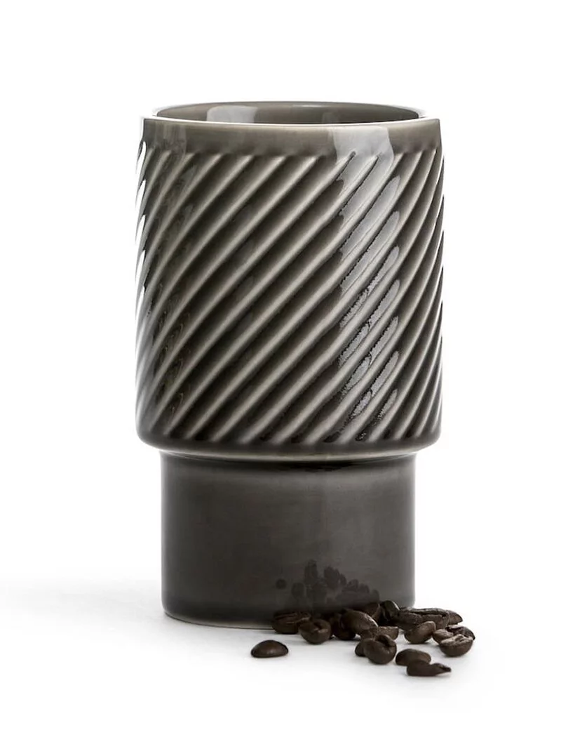 Sagaform-Coffee & More 拿鐵杯,灰色款,斜紋浮雕經典圖騰設計