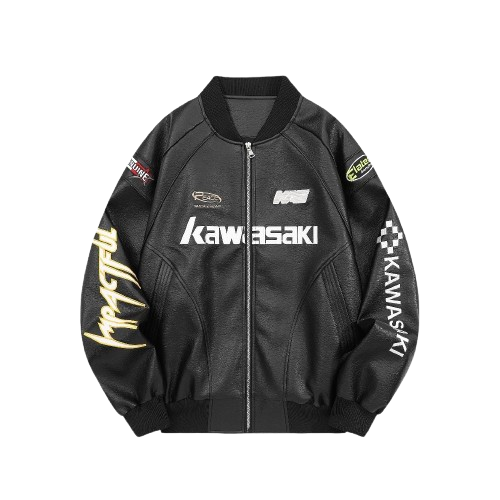 Kawasaki 美式復古 賽車風刺繡皮外套 KSJSWZPY001YH425