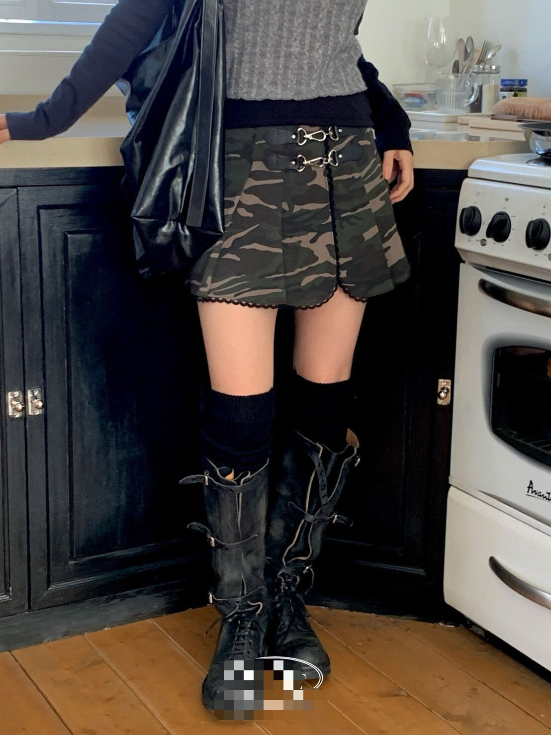 迷彩側釦短褲裙