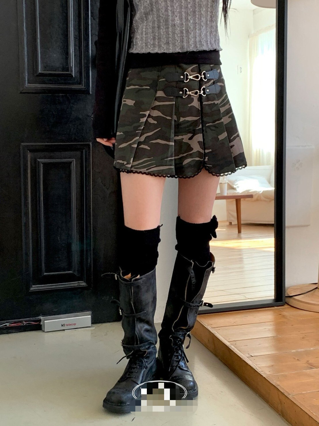 迷彩側釦短褲裙