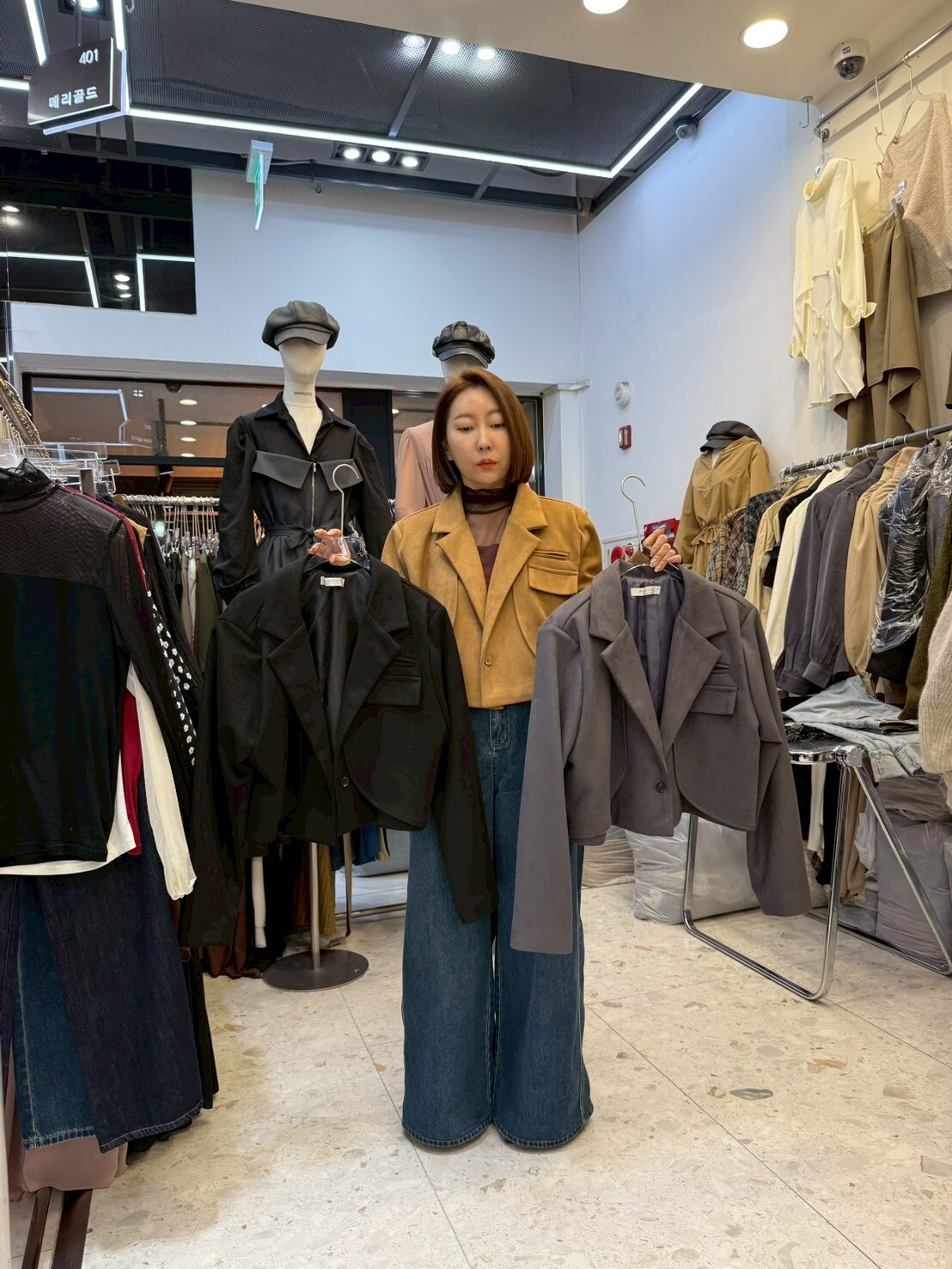 MG5133 薄麂皮層次短西裝外套