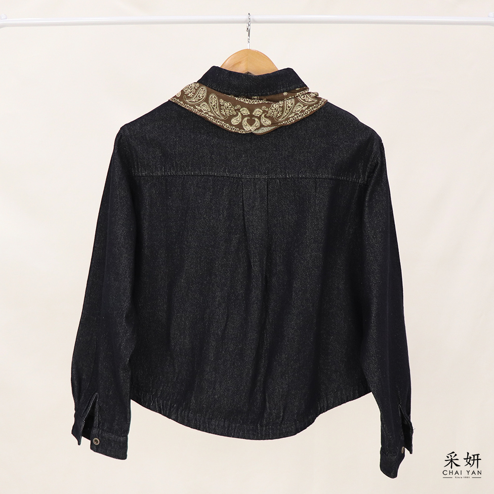 民族風領巾牛仔襯衫長袖外套