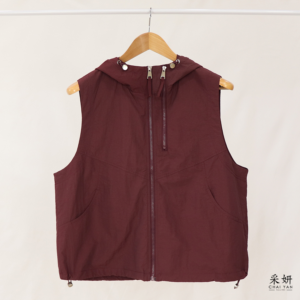 素色拉鏈連帽背心外套