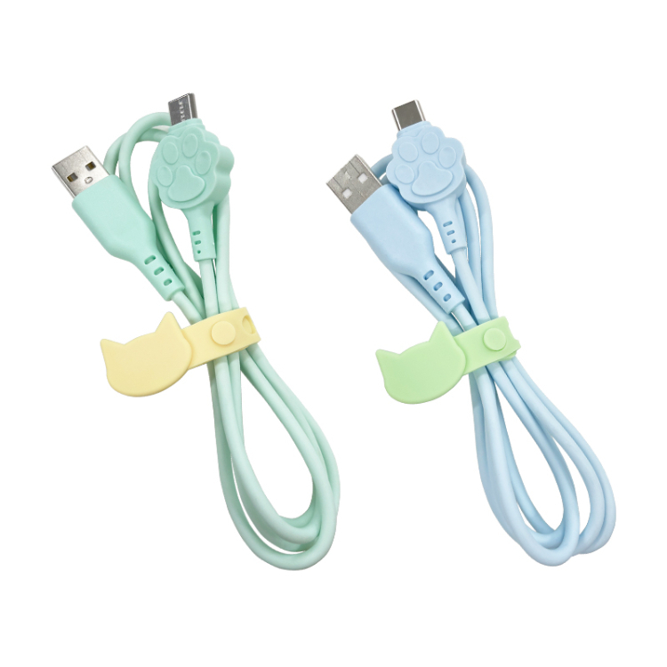 Type-C傳輸充電線/附貓型束線帶 冷色 1M