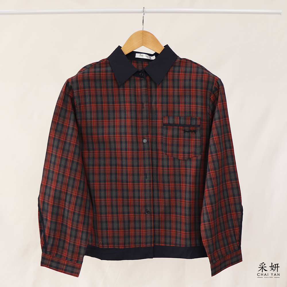 英倫風格紋字母刺繡襯衫長袖上衣