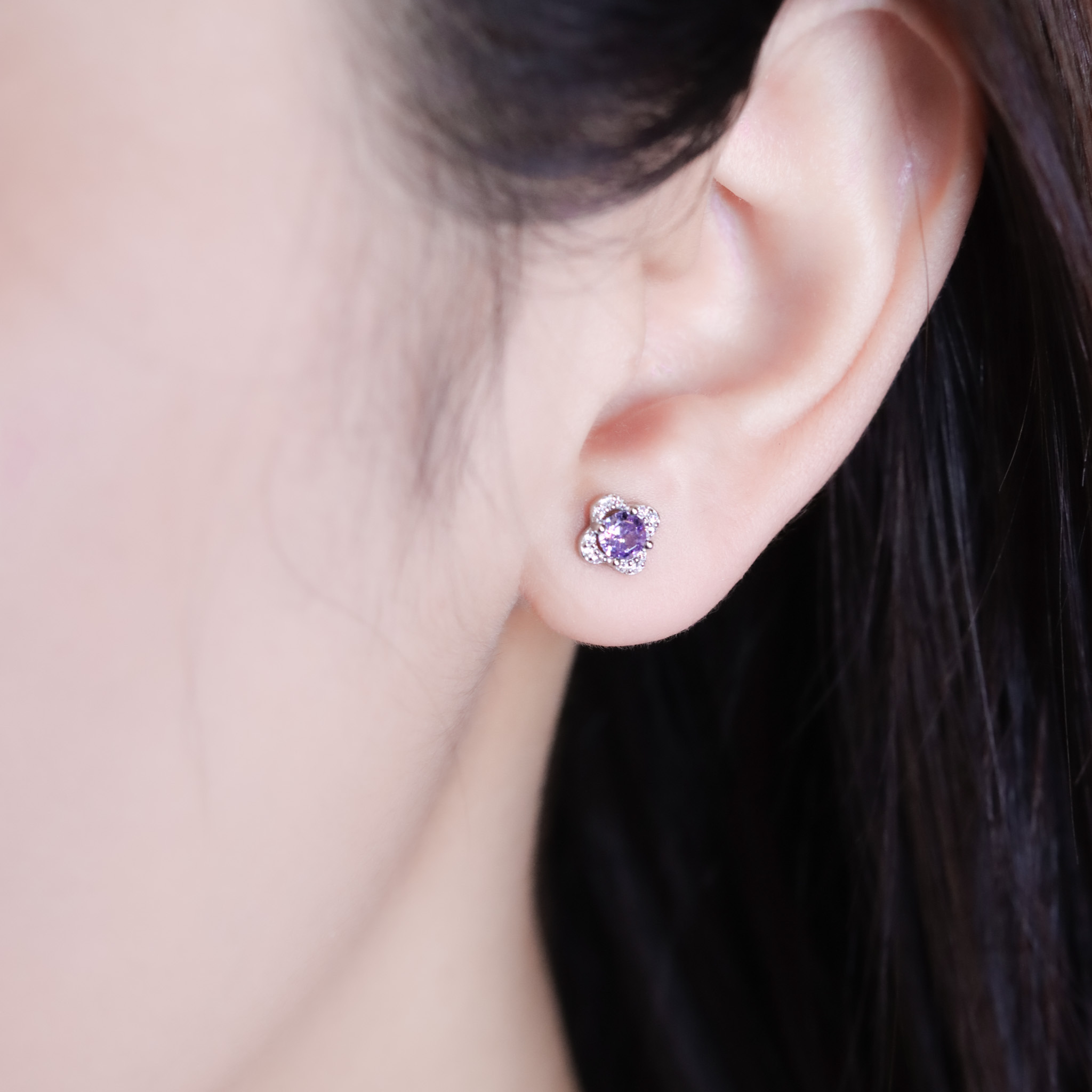 | 925純銀・白金 | 小花意耳環(白色/紫色) | EA1070 |