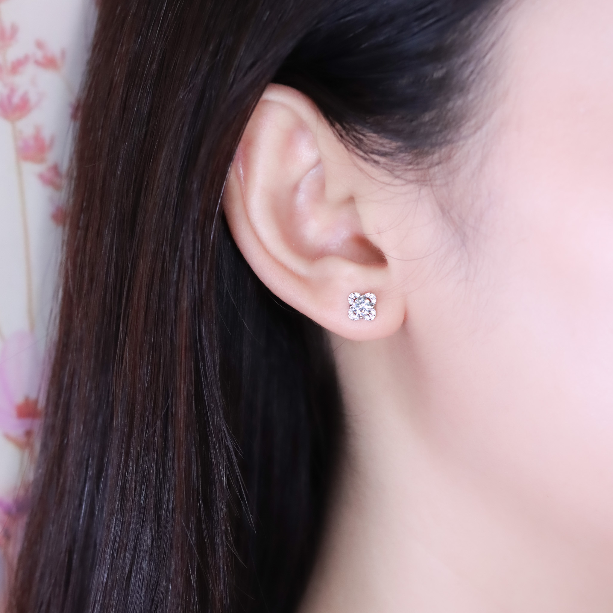 | 925純銀・白金 | 小花意耳環(白色/紫色) | EA1070 |