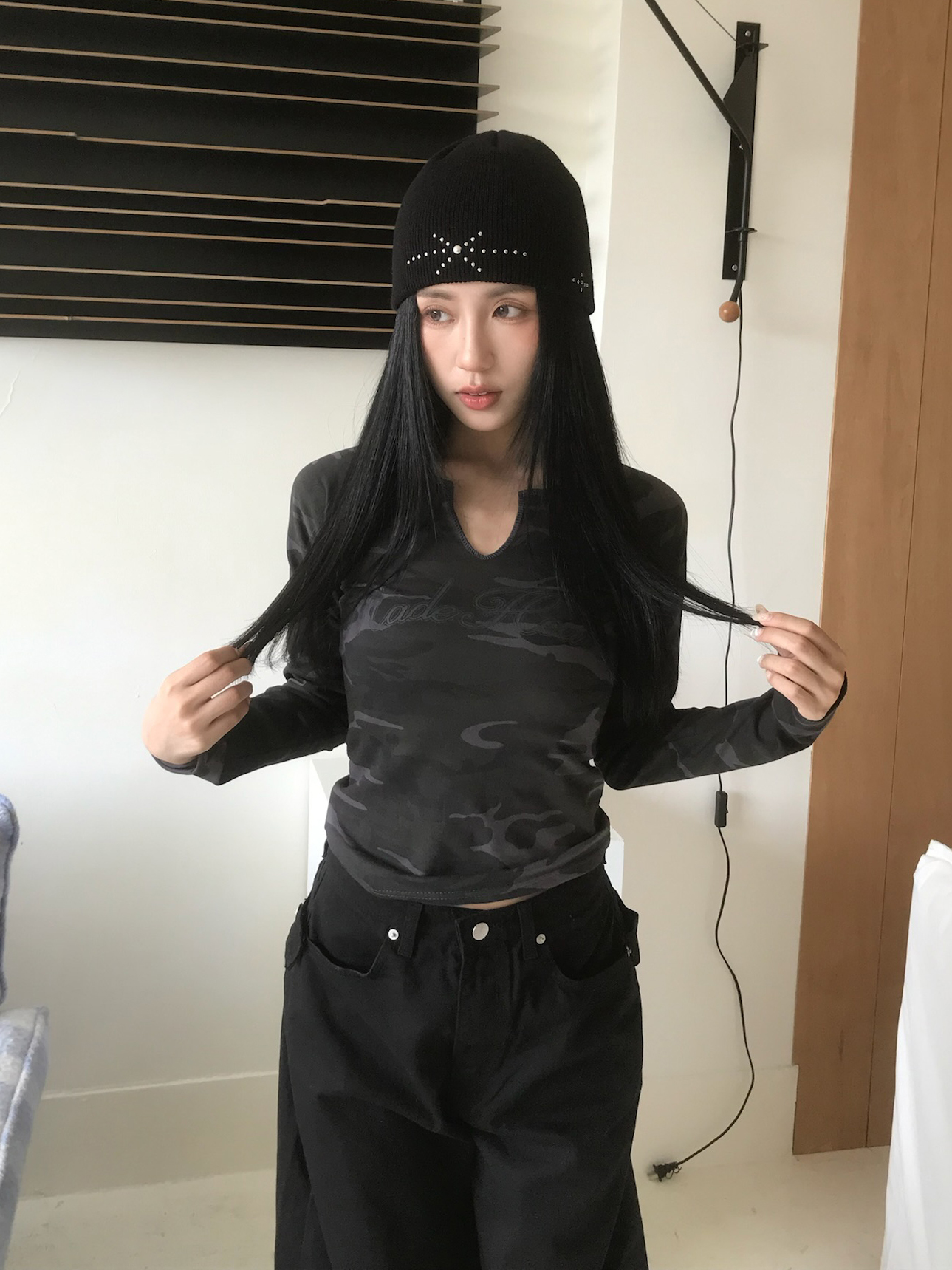 Camo Slit Long Sleeve Tee #上衣