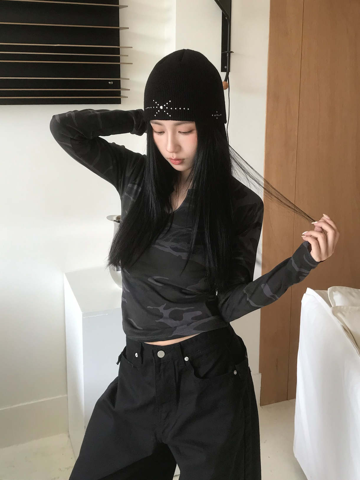 Camo Slit Long Sleeve Tee #上衣