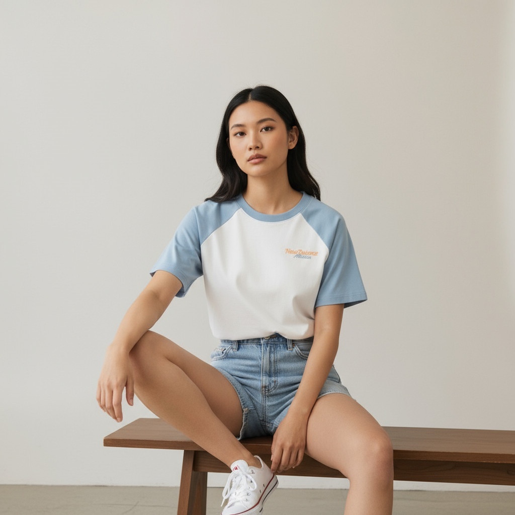 NEW BALANCE 短T NB 上衣 拼色 藍米色 AWT53317SIT