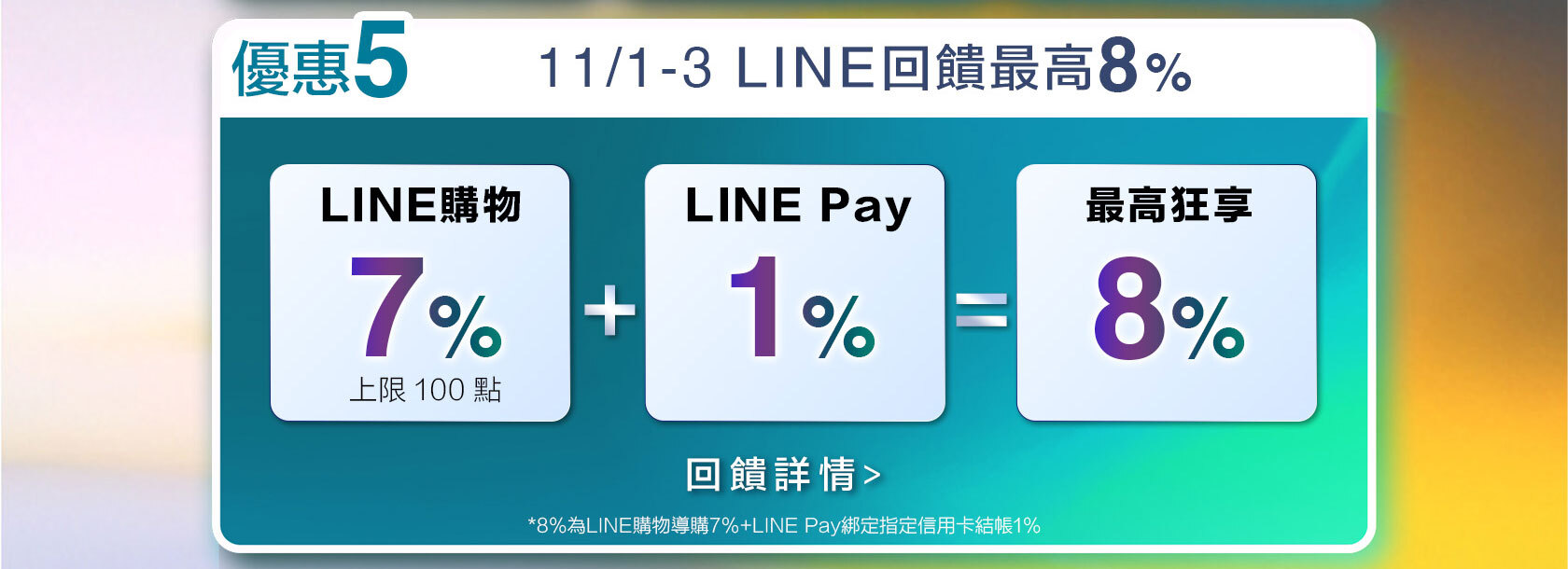 優惠5：11/1-3 LINE回饋最高8％