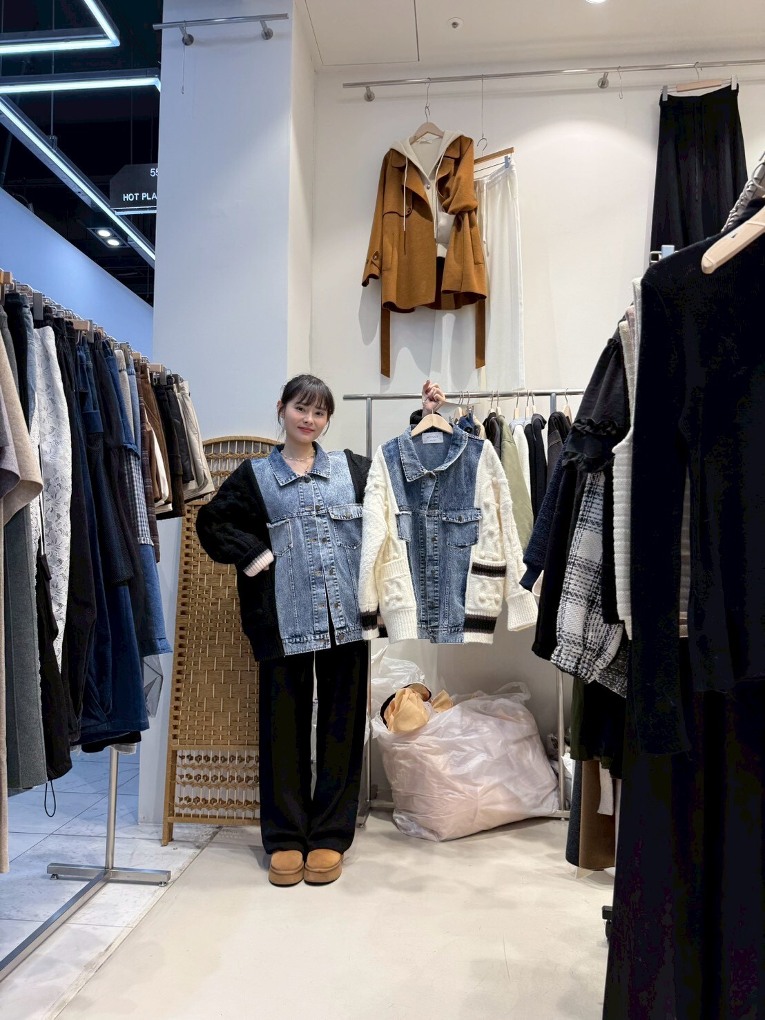 HP5142 拼接麻花針織牛仔外套