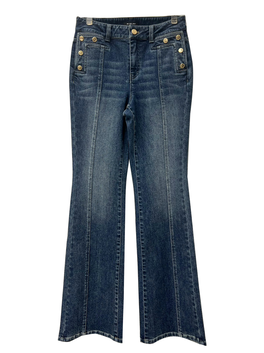 BE15320B1 金釦航線中高腰喇叭牛仔褲