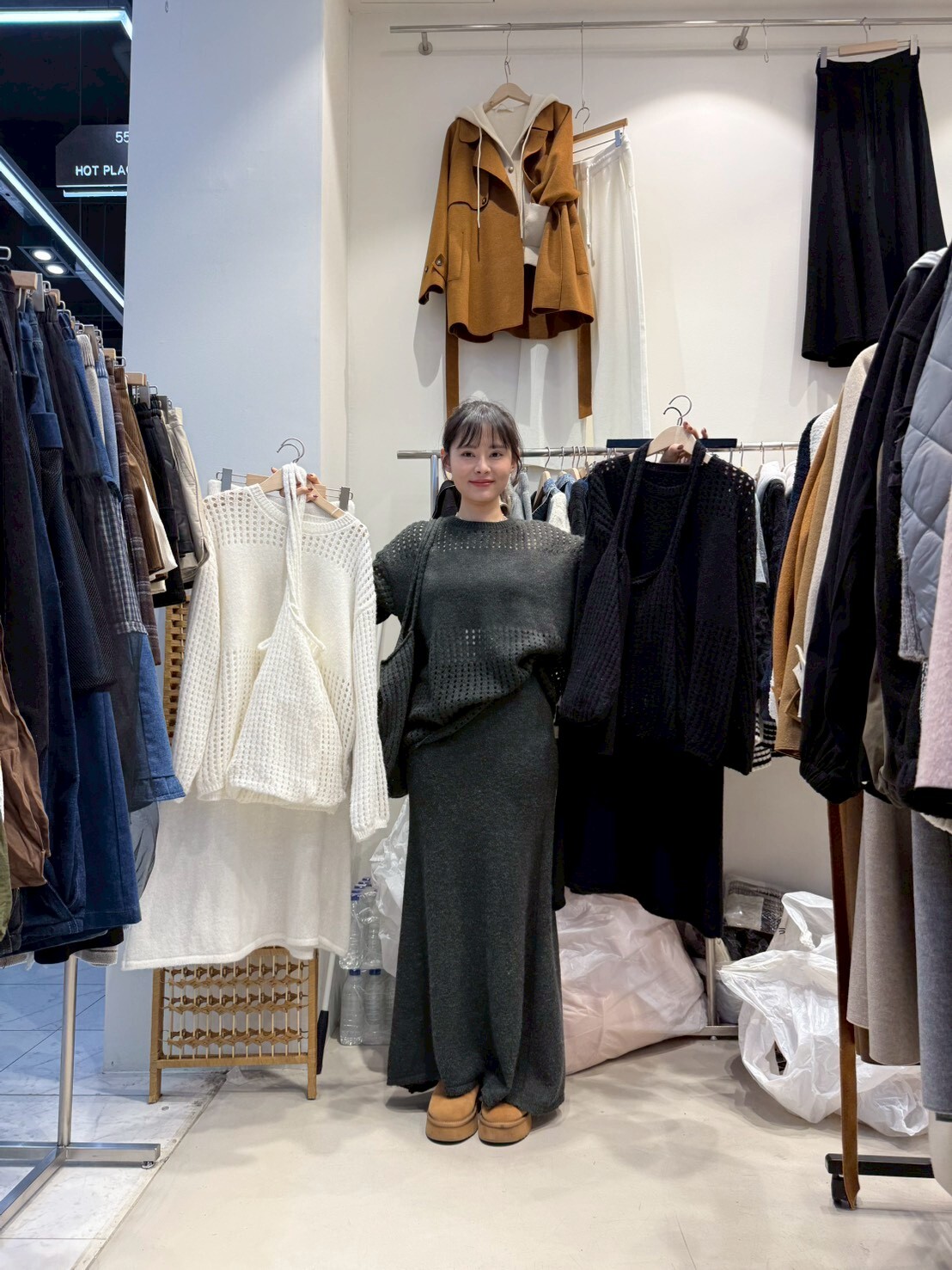 HP5145 圓領鏤空針織衫+長裙+鏤空單肩包