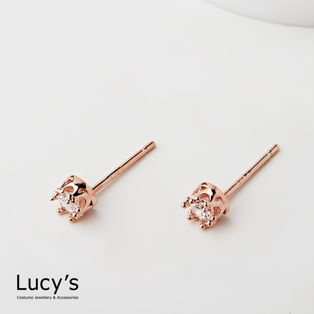 925純銀 皇冠框鑽 耳環 (112300/117208)