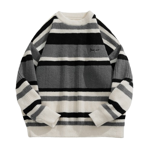 冬季日系寬鬆條紋毛衣 J4064