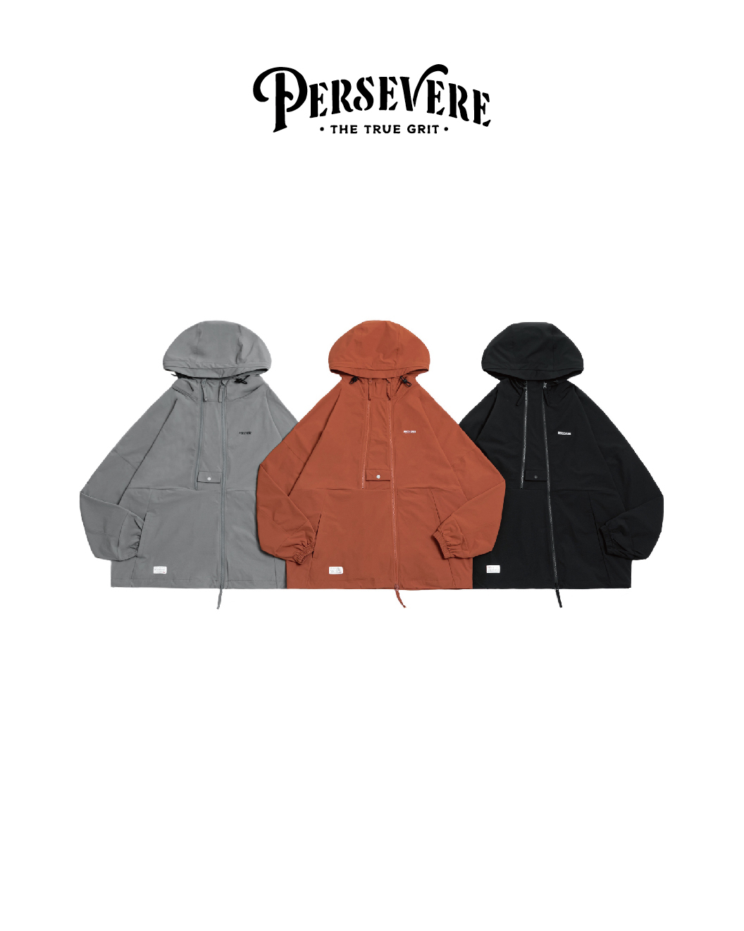 PERSEVERE 防潑水連帽機能外套 黑/灰/橘 25 A/W Water-Repellent Pullover Shell Jacket