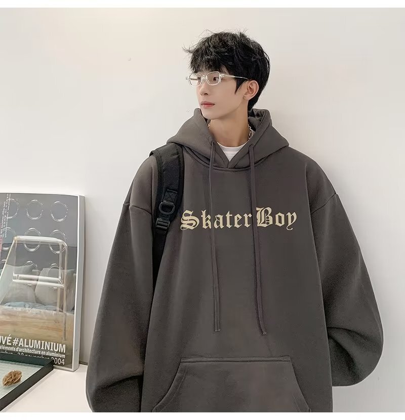 印花字母酷連帽長袖大學T