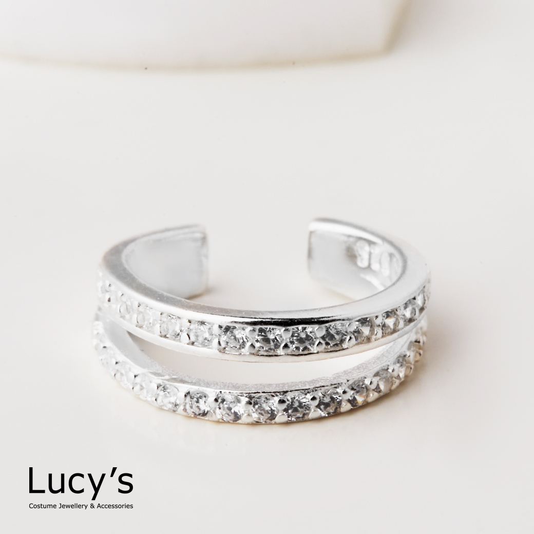 925純銀 雙層排鑽 耳骨夾 (120396)