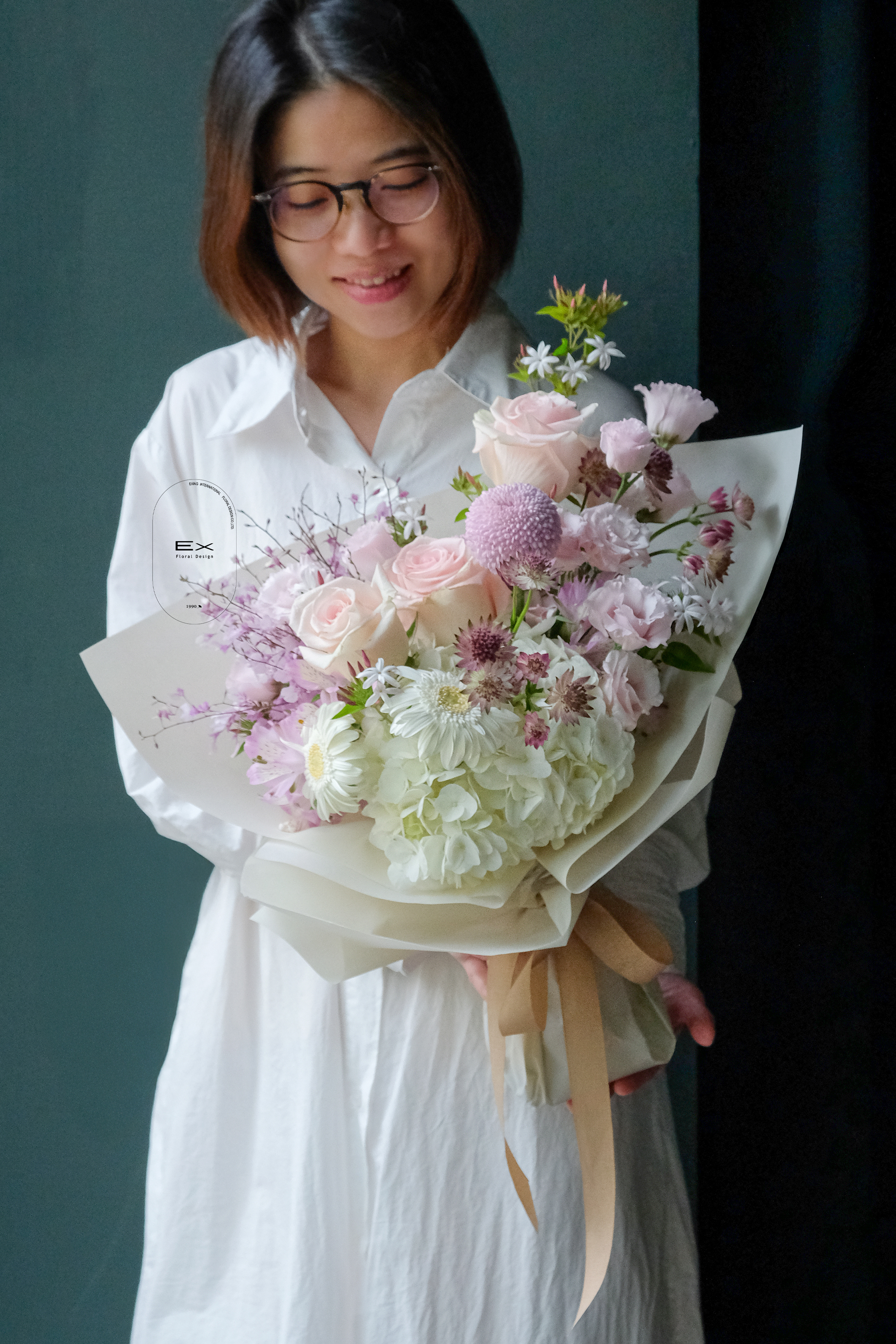 蜜果之晨 Peach Dew Morning｜手綁花束 & 玻璃花瓶